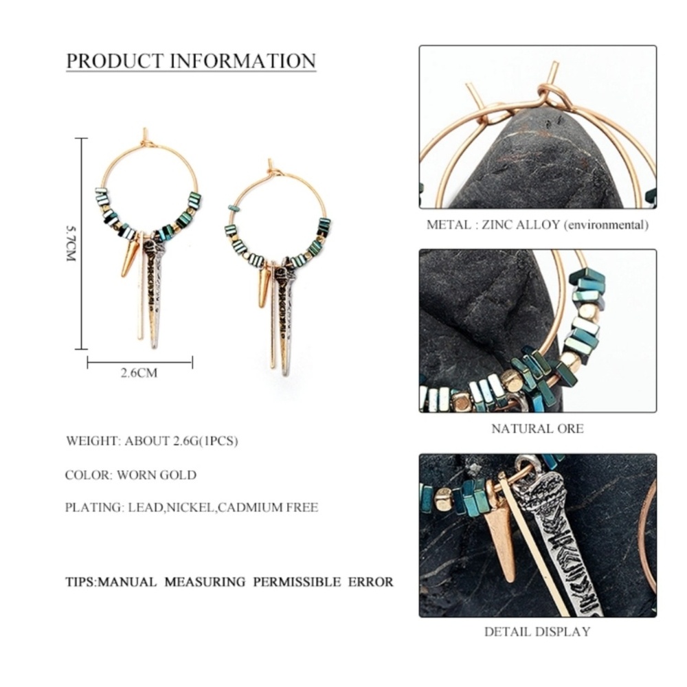 🎁CLEARANCE 🎁(5🌟)Bead & Pendant Hoop Earrings - Picture 3 of 4